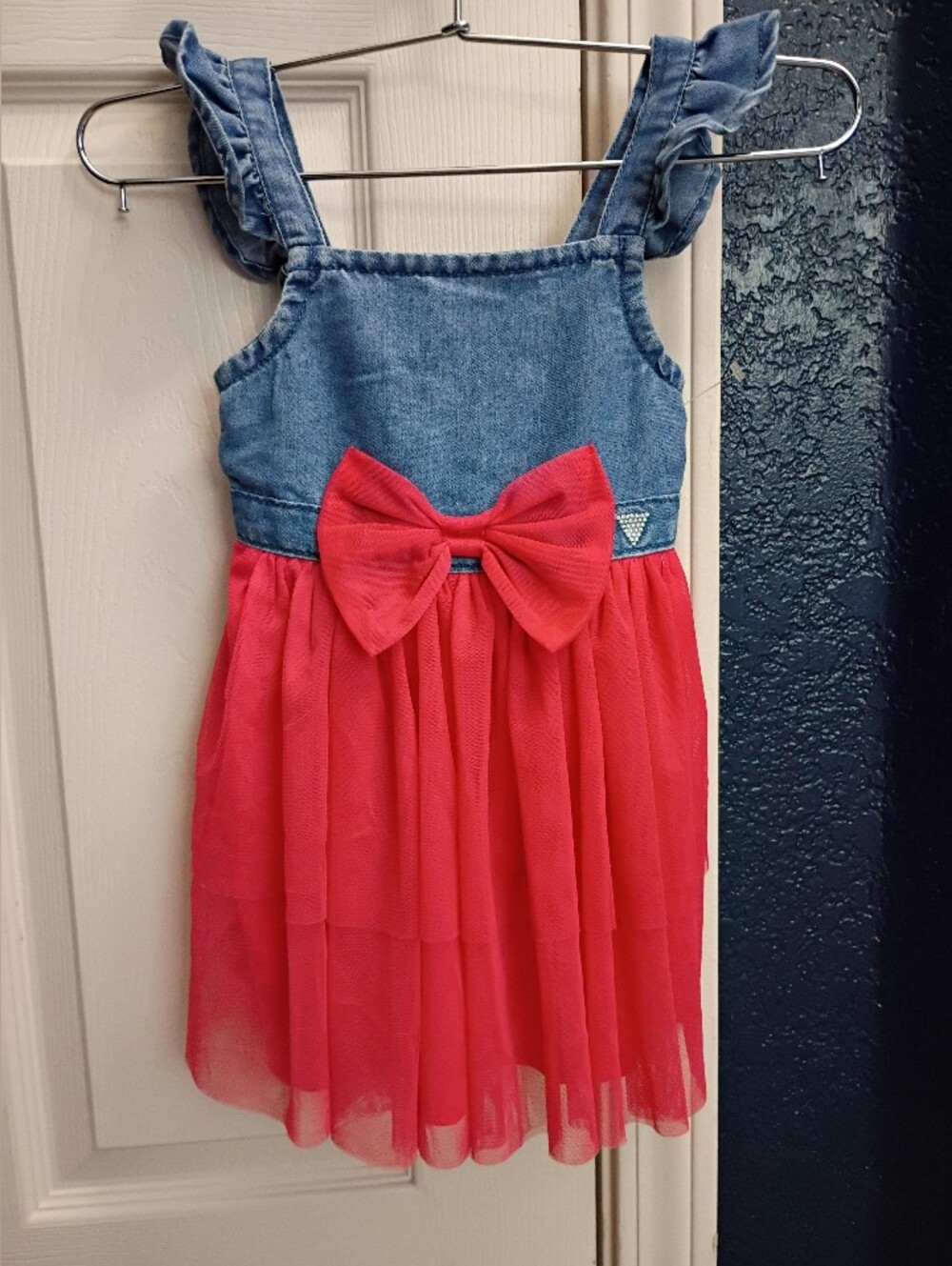 Guess Girls Denim Top Pink Tulle Bow Dress